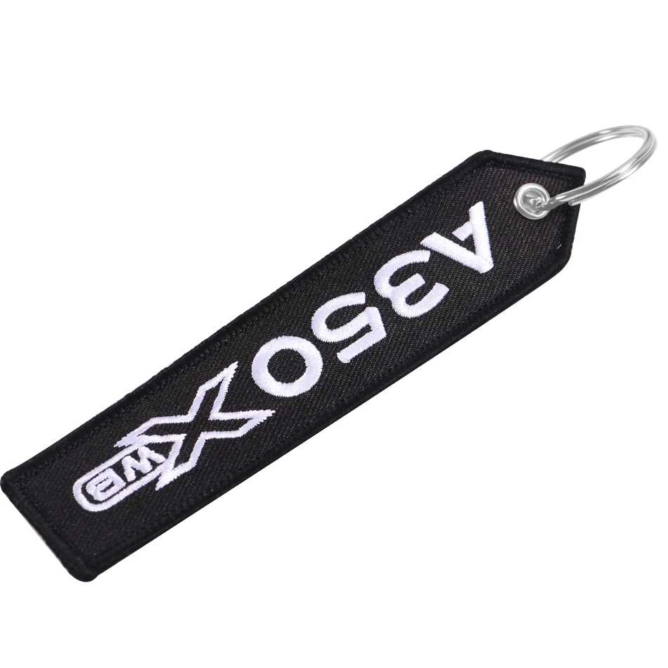 Black AIRBUS A350 Keychain Double-sided Embroidery Aviation Key Ring Chain for Aviation Gift Phone Strap Lanyard A350 Keychains