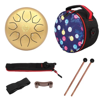 

M MBAT 6 Inch Steel Tongue Drum 8 Tune Hand Pan Drum Tank Hang Drum with Drumsticks Carrying Bag Percussion Instruments