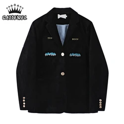 Primavera feminino blazer manga longa preto senso de alta classe veludo chique design moda elegância baggy feminino tops casaco