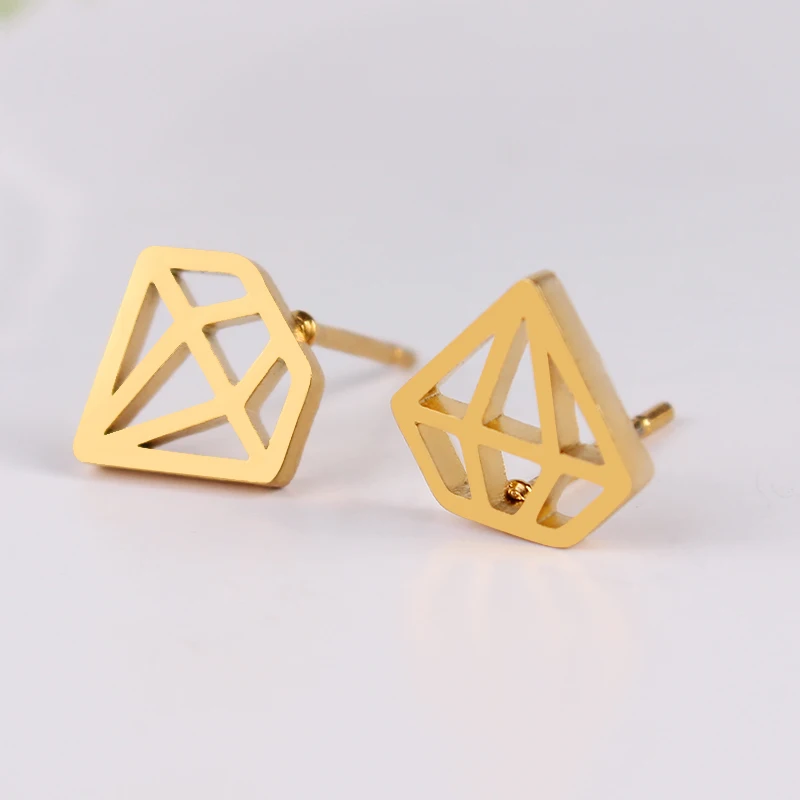

Stainless Steel Gold Hollow Dimond Stud Earring Geometric Rhinestone Crown Earrings Aretes De Acero Inoxidable Para Mujer