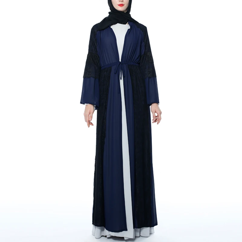 MISSJOY мусульманское abaya женское платье с расклешенными рукавами модал турецкий кафтан Средний Восточный Повседневный шифон, кружево с отделкой стиле пэчворк женский халат Плать