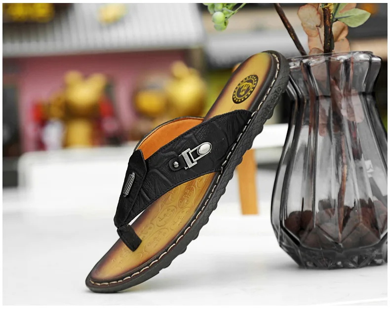 New Style MEN'S Flip-flops Summer Sandals Anti-slip Slippers Trend Korean-style Genuine Leather Sandals Men's