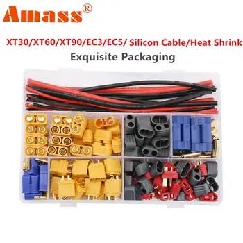 

AMASS Connector Set Female Male Plug XT30 XT60 XT90 EC3 EC5 3.5mm Bullet Banana Plug Heat Shrink 10awg 12awg 16awg Silicon Cable