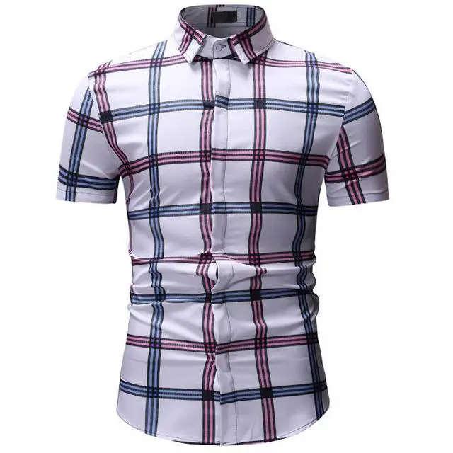Men's plaid pocket shirt new design men's slim short sleeve dress shirt casual men's shirt Chemise Homme Camisa Social XXXL - Цвет: YS20 white