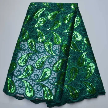 

Dark green Nigerian Sequins Lace Fabrics High Quality African Tulle Lace Fabric Wedding Dress Fashion French Cord Lace Fabric