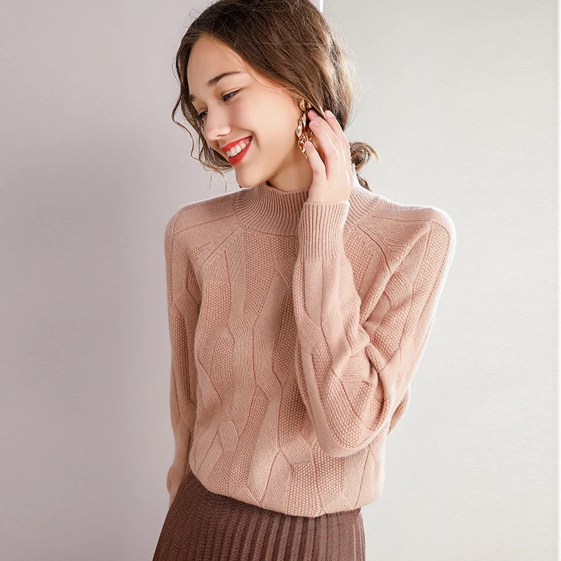 Smpevrg pure wool women sweater female pullover long sleeve turtleneck pullover women sweater pull femme jumper knitted top