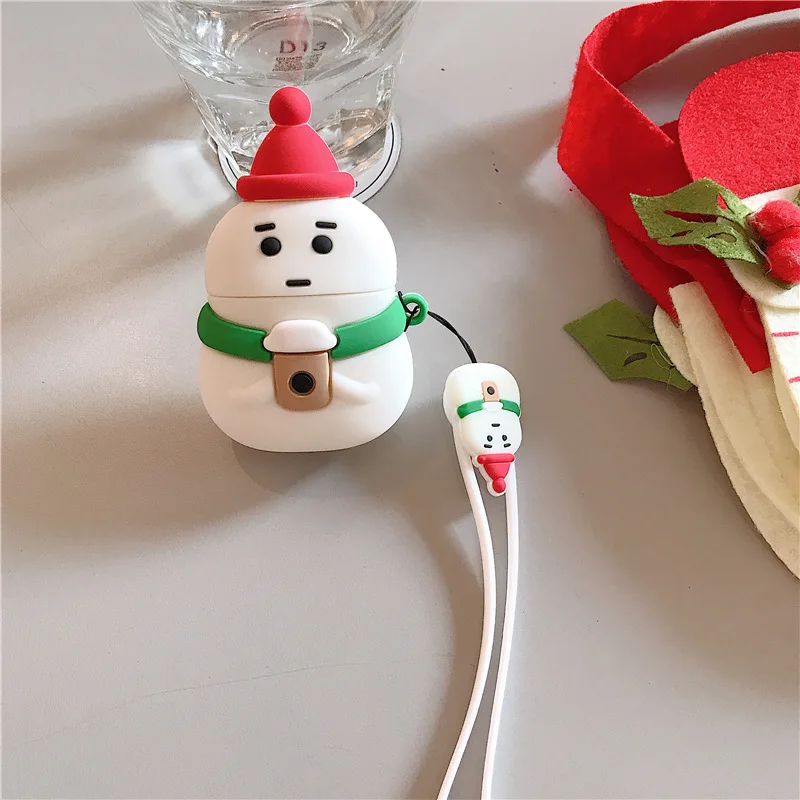 Рождество милый защитный чехол для airpods силиконовый Снеговик оболочка наушников для Airpods1/2 поколения Анти-падение пылезащитный