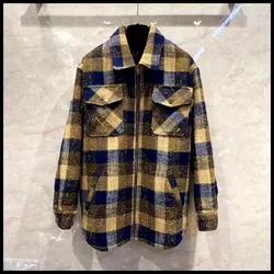 Inverno novo designer bf estilo feminino de alta qualidade lã xadrez tweed casaco f045