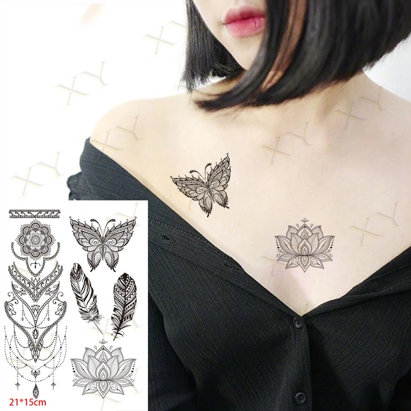 

Waterproof Temporary Tattoo Sticker Butterfly Lace Flower Flash Tattoos Snake Ukiyoe Cat Body Art Arm Fake Tatto for Women Men