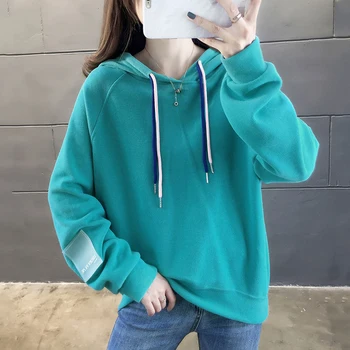

2020 New Women Knitted Hoodies Casual Solid Long Sleeve Fall Winter Thicken Oversize Sweatshirt Female Colour Drawstring Hoodies