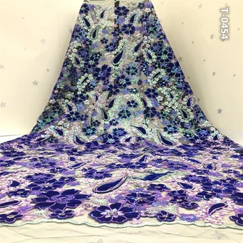 

Latest Nigerian Velvet Voile Lace Fabric With Color Sequins African Net Lace Fabric Soft Stretch Velvet Lace For Wedding Dress