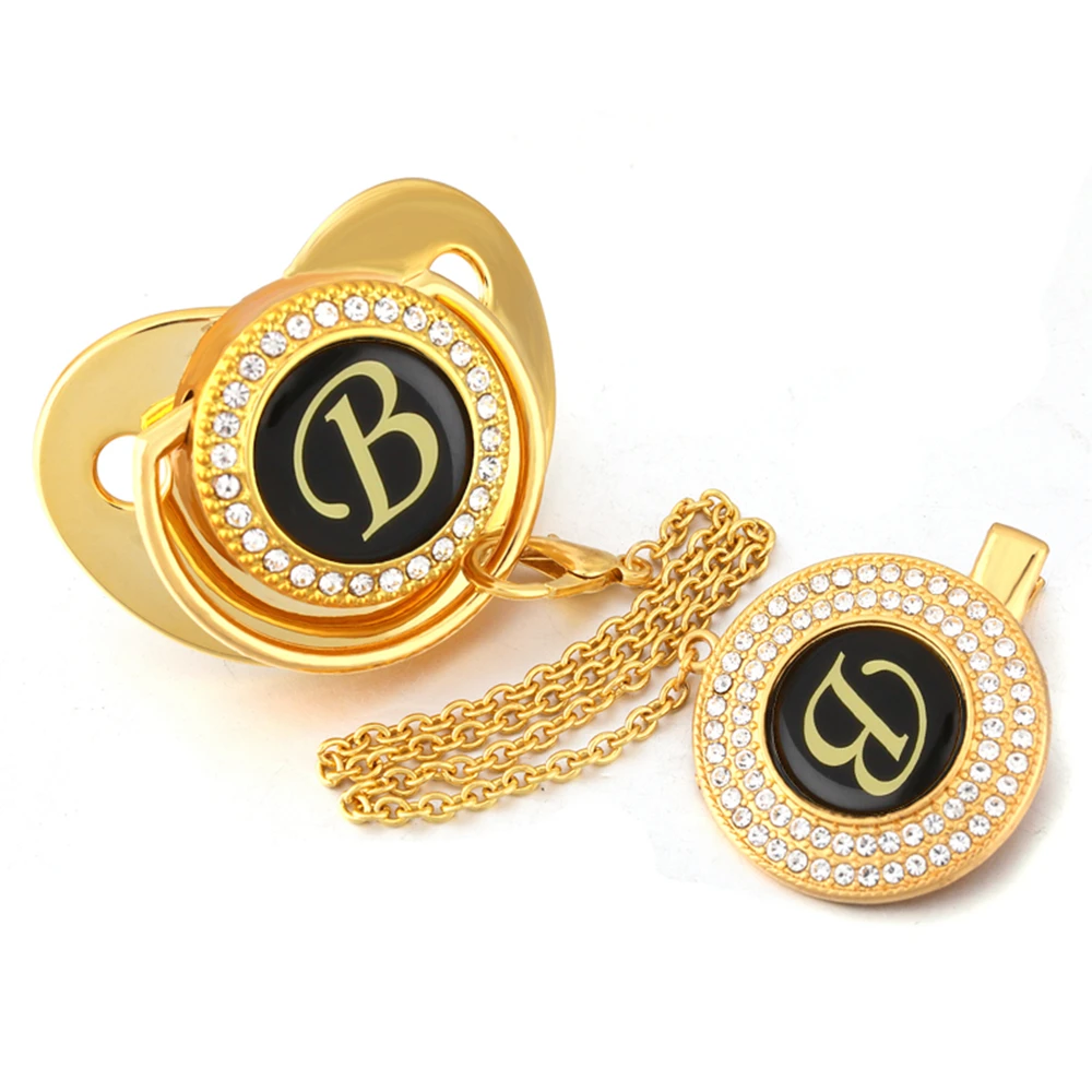 Bling пустышка и соска цепь набор уникальное имя инициалы Буквы B пустышка