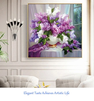 

Lingmu non-full round diamond 5D Diamond painting 'Violet & Flowers' Embroidery cross stitch mosaic rhinestone home decoration