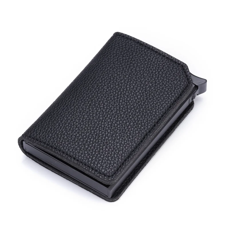 Bycobecy Fashion Slim Wallet Anti Rfid Protection Bank Card Cow Leather Purse Thin Automatic Pop-up Aluminium Credit Card Case