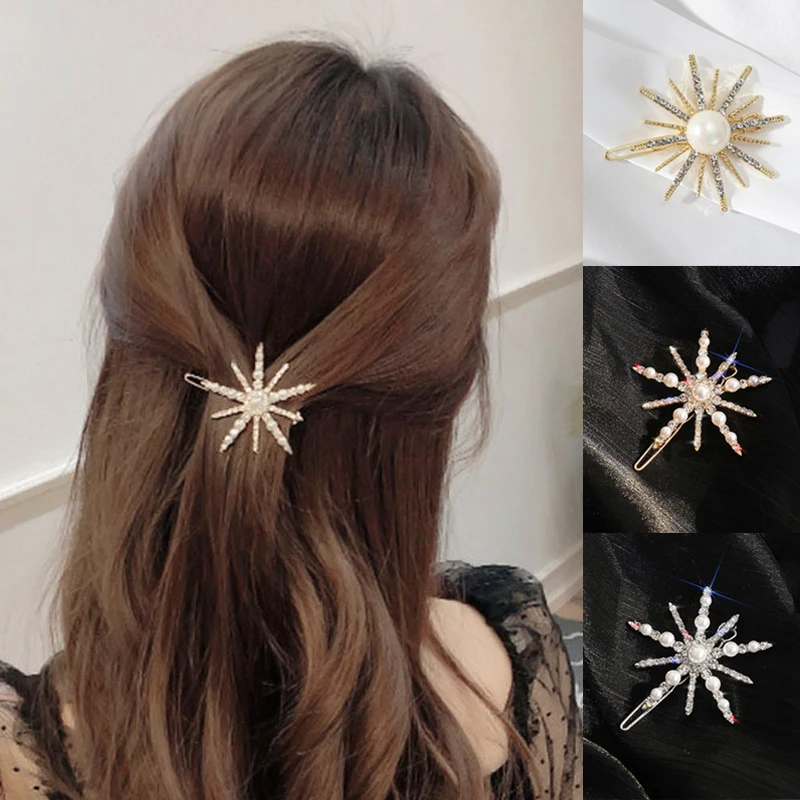 Fashion Rhinestone Snowflake Pearl Hair Pin For Women Bride Hairpin Crystal Hair Accessories Valentine's Day Hair Accessories