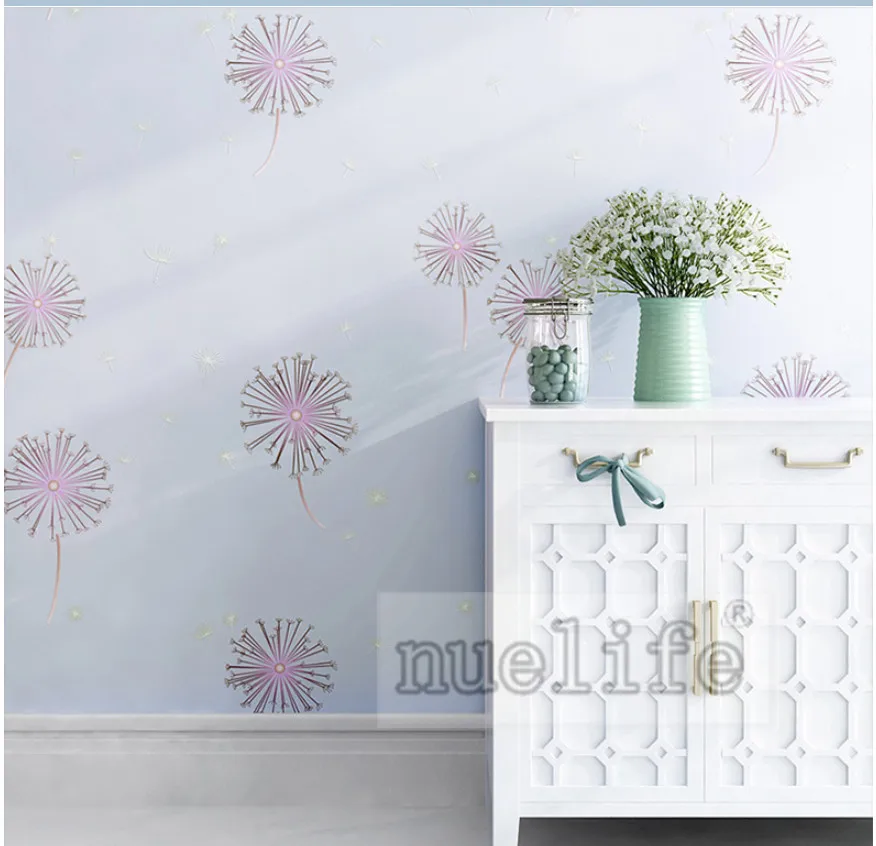 Blue dandelion pattern 3d non-woven wallpaper living room bedroom wedding room children's room TV sofa background wall paper
