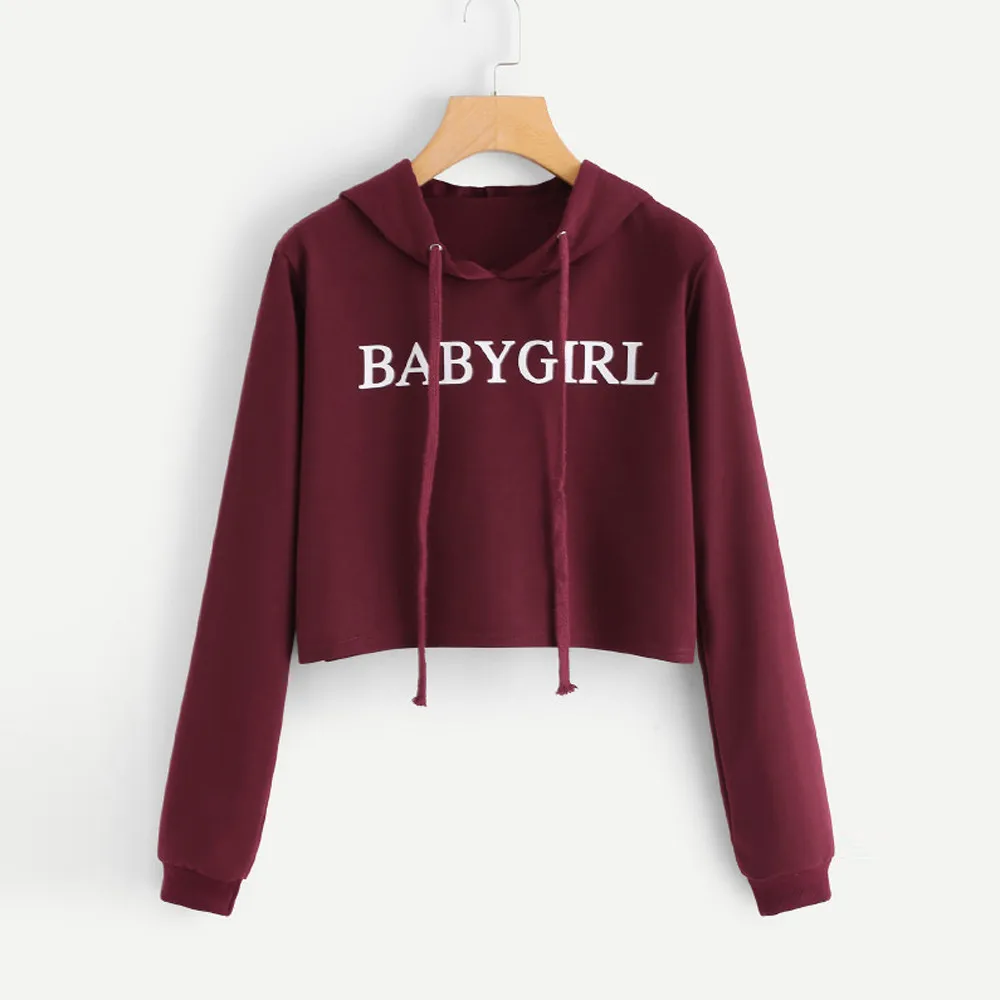Womens Hoodies Long Sleeve Letter Printed Hoodie Sweatshirt Hooded Pullover Crop Tops Casual Sweatshirt Women Hoodies Autumn