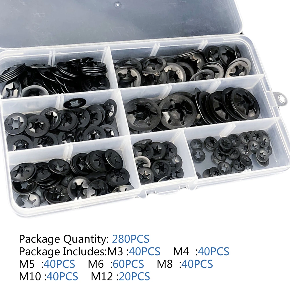 

260x Metal Starlock Push-on Locking Washer Speed Gasket Lock Clip Fastener Kit