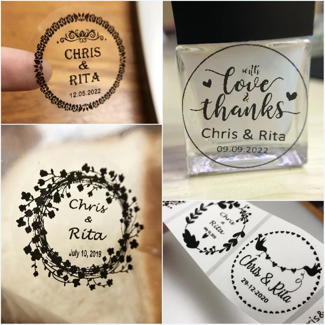 de etiquetas transparentes personalizadas, etiquetas transparentes, pegatinas de recuerdo de boda fiesta, añade tus nombres y fecha, hechas a mano - AliExpress