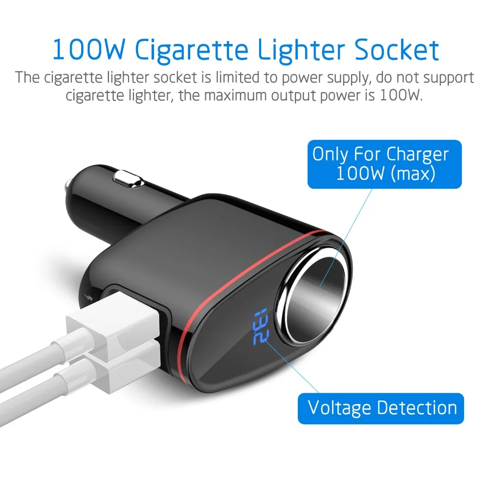 100 Вт прикуриватель 30 Вт USB QC3.0 автомобильное зарядное устройство для сотового телефона зарядное устройство 2 порта для iPhone/ipad samsung huawei xiaomi