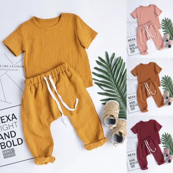 

Clothes Infant Newborn Baby Girls Boys Solid Short Sleeve Tops+Pants Outfits Set girls boutique outfits