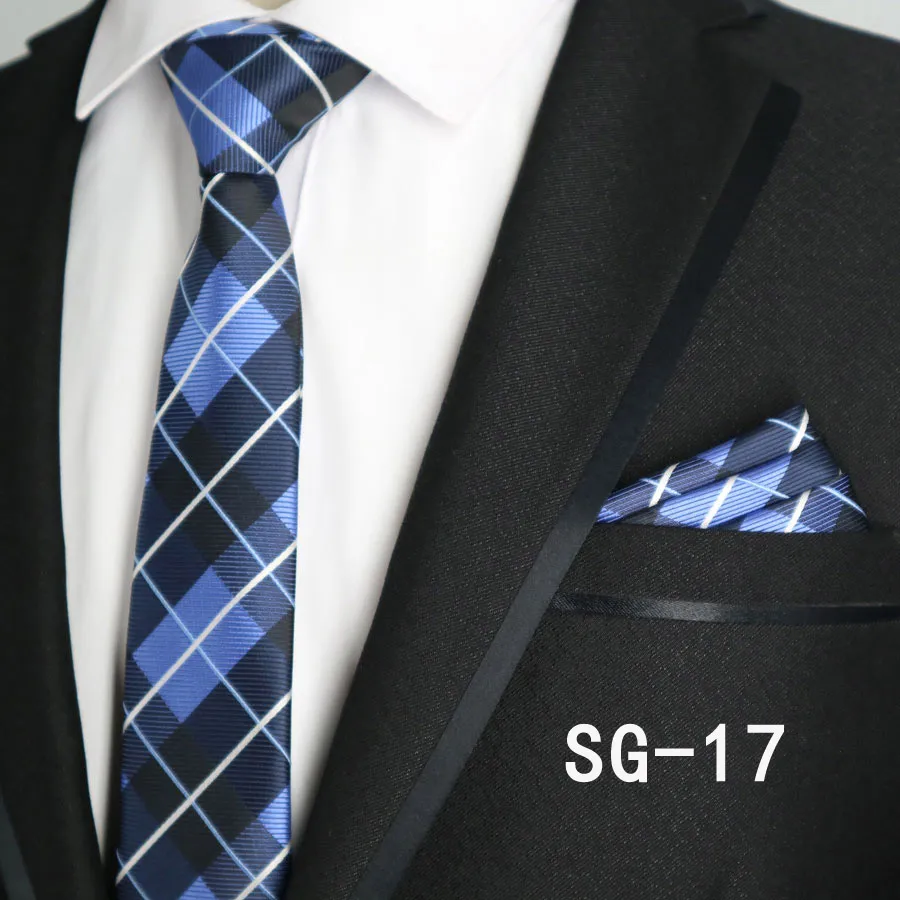 6 см мужской галстук набор Карманный квадратный Полосатый горошек Пейсли мужские галстуки тонкий соответствующий платок узкий галстук на шею Бизнес Свадьба вечеринка - Цвет: SMT03-HJL-SG-17