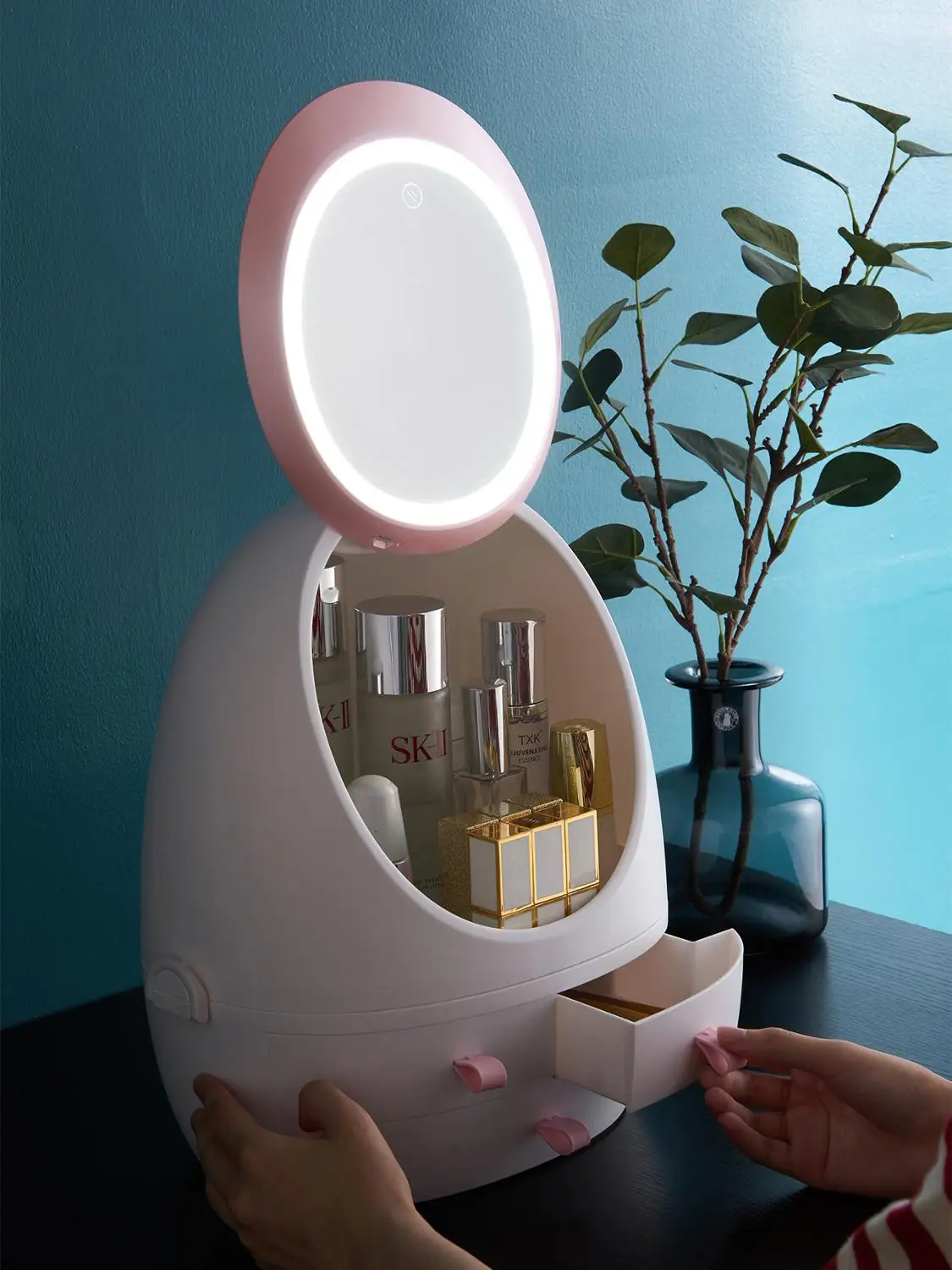  Cosmetic storage box LED light mirror drawer type portable desktop skin care products storage dust- - 4000193187965