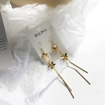 

Korean metal texture flowers long fringe earrings word temperament woman sway fine ear nails