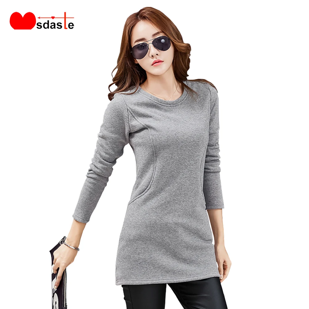 

T Shirt Women 2019 Autumn Winter Camiseta Mujer Pockets Cotton Long Sleeve Tshirt Woman Korean Womens Tops O-Neck T-Shirt Femme