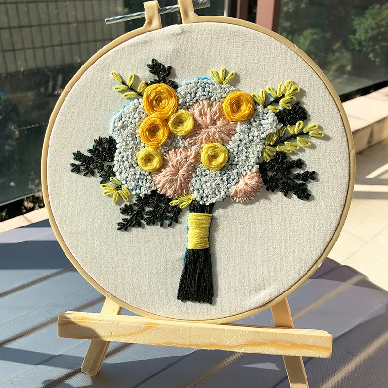 Bouquet 3D Embroidery Kits DIY Handcraft Materials Package Embroidery Hoop  Beginner Embroidery Supplies Sewing Decor Paintings