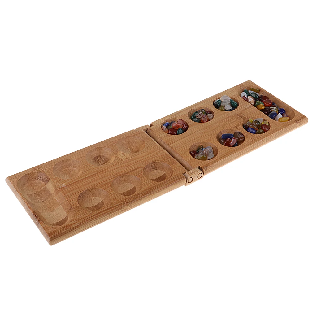 Strategy Game Mancala/Kalaha/Sungka - Bamboo Case Set With 48 Agate Beads