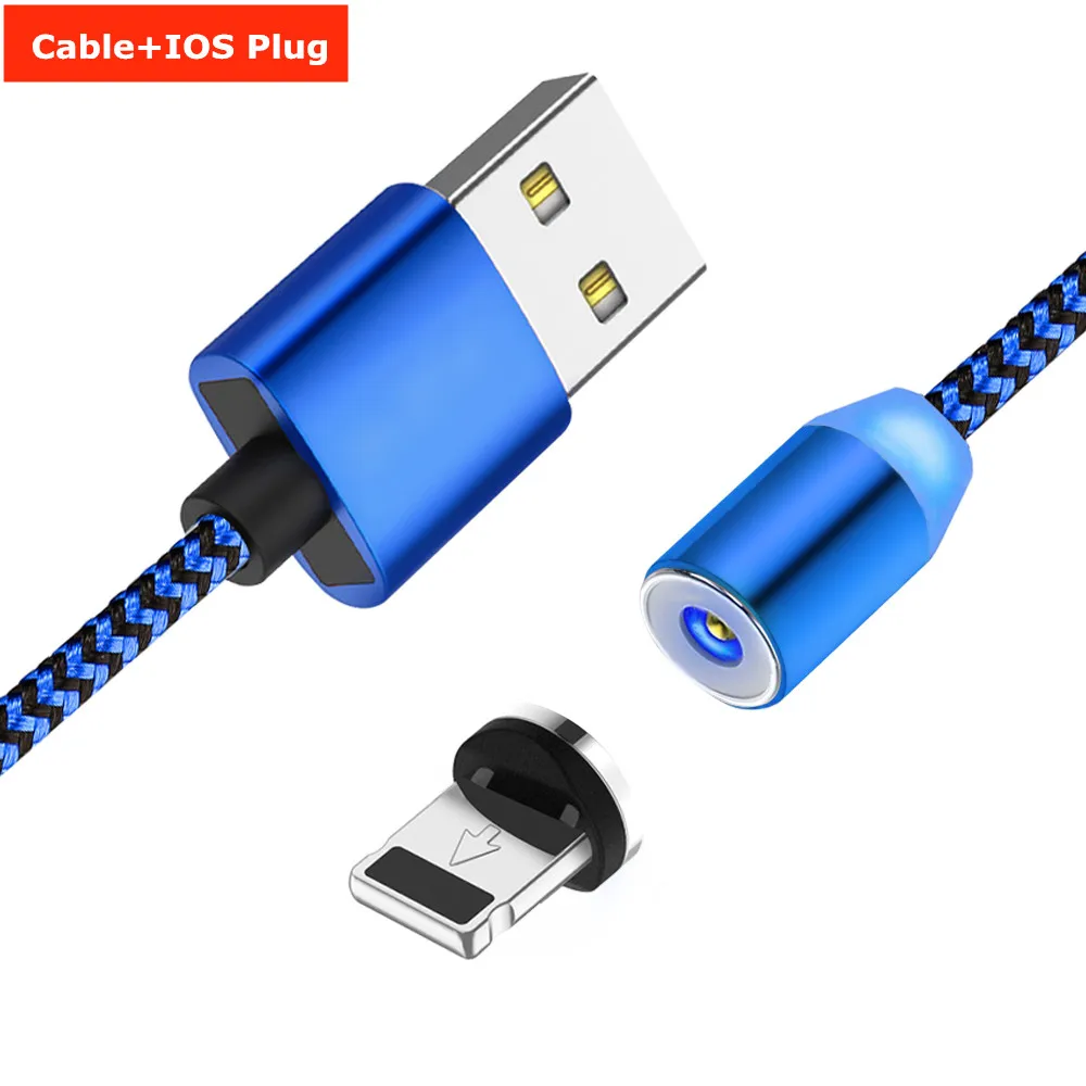 Blue IOS Cable Магнитный Micro USB кабель NiSi для iPhone XR samsung S9 Xiaomi huawei mate 20 TypeC/8PIN IOS штекер провод для быстрой зарядки Кабели 1 м - Цвет: Blue IOS Cable