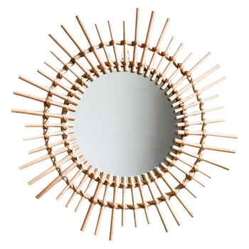 

1pc Rattan Makeup Mirror Wall-Mounted Mirror European Style Hanging Mirror Rattan Decorative Mirror (Original Wood Color)