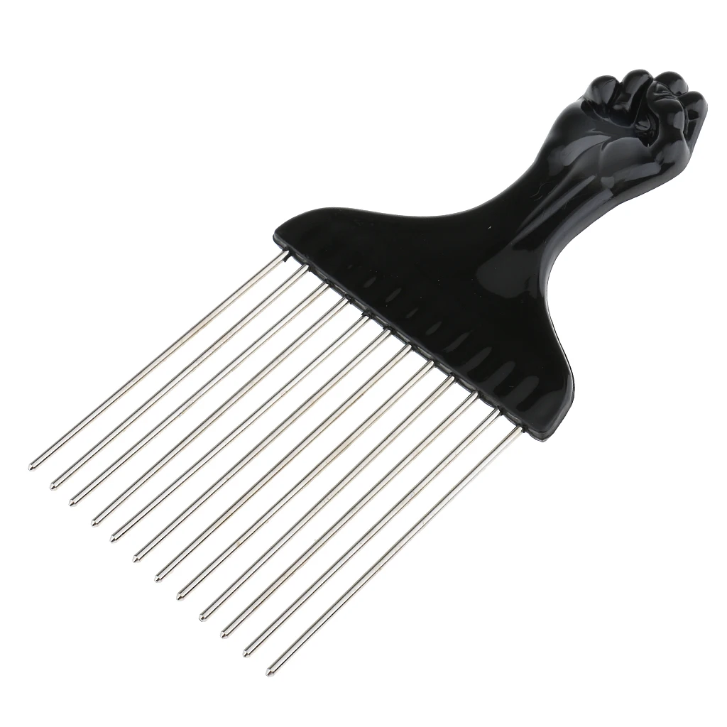 Black Fist Afro Pick Metal Wide Teeth Hair Comb For Volumizing Hair Styling image_2