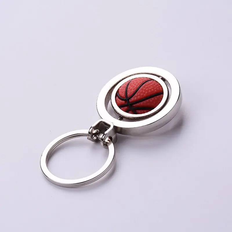 

New Fashionable Style Rotatable Ball Keychain Football Basketball Shape Metal Pendant Key Chain Ring Decoration Sportsman Gift