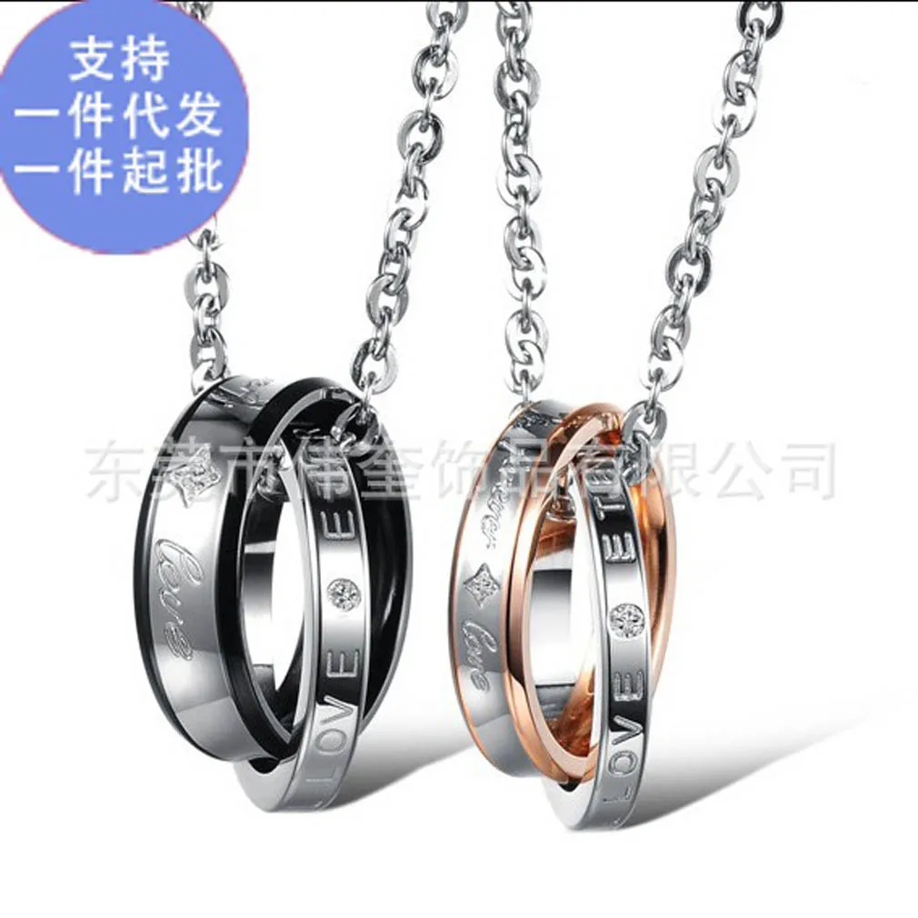 

New Style 316 Stainless Steel Double Loop Buckle Circle Lettering Necklace Popular Fashion COUPLE'S Pendant