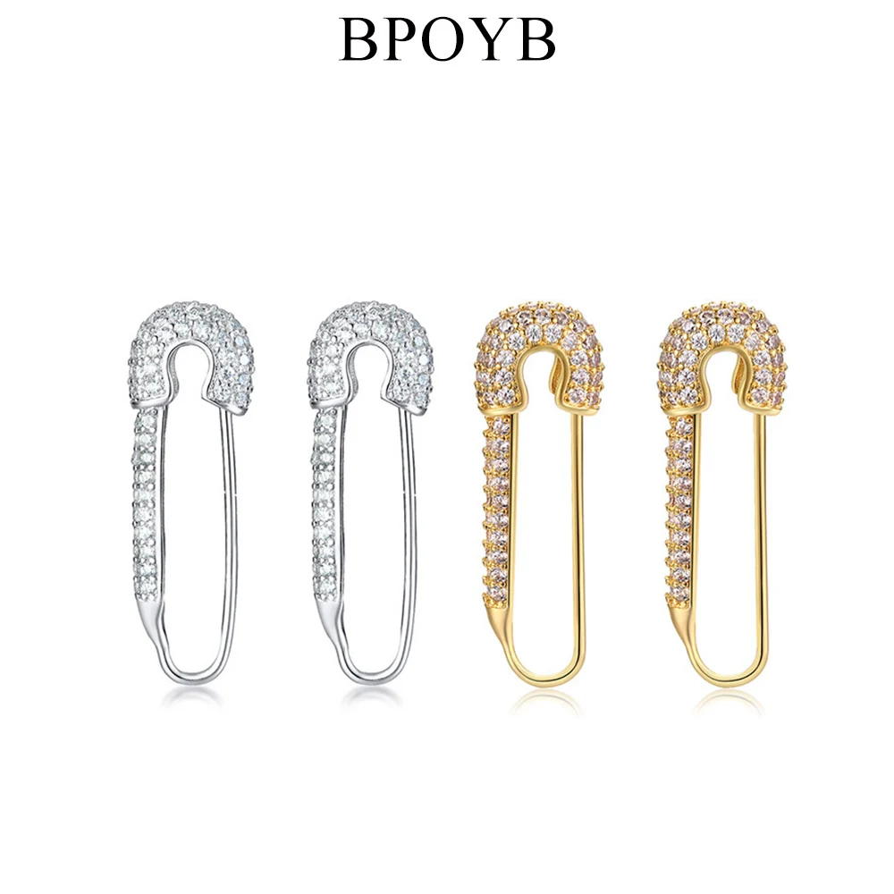 BPOYB Street Fashion Pin Earring Full Crystal Pink Green Zircon For Women Chic Mix And Match Gold Color Jewelry Dangle Earrings | Украшения