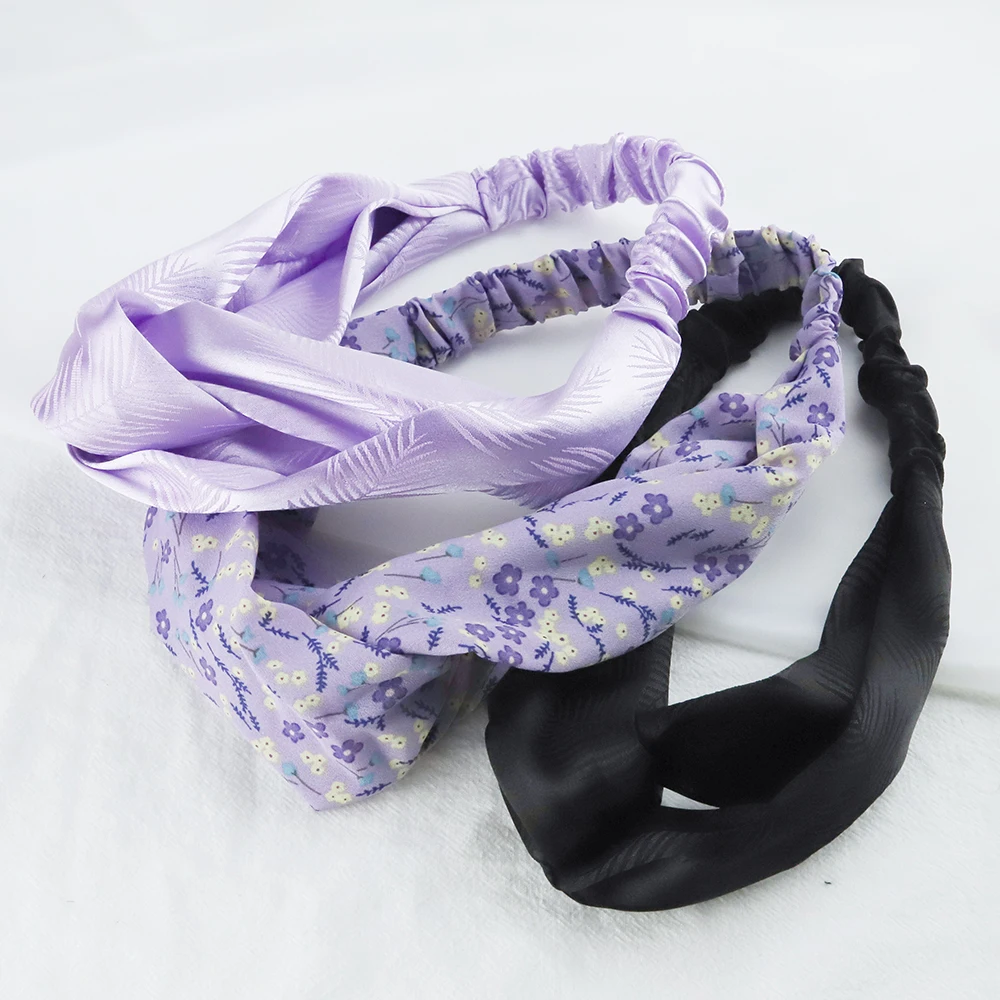 3PCS/Set Satin Cross Knot Headband Hair Band Women Girl Fashion Floral Wide Scrunchies Turban Bandanas HairBand Hair Accessories 3pcs lab industrial 405nm 20mw purple blue laser dot line cross diode module 3v 6v 13x42mm