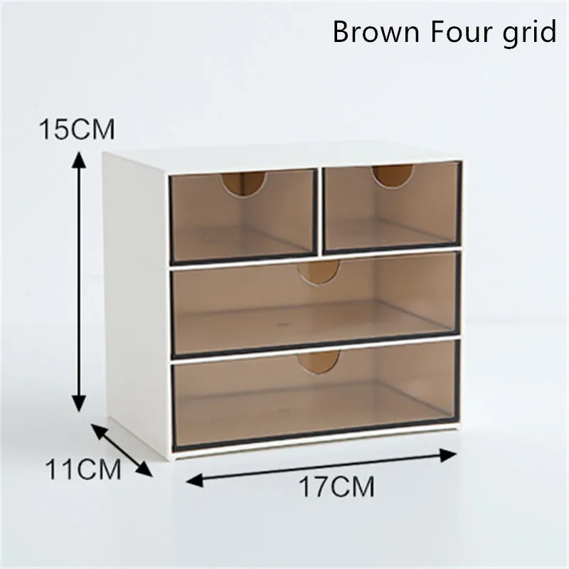Пластиковый ящик для хранения дома ювелирные изделия офиса для канцтоваров и мелких предметов контейнер рабочего стола украшения - Цвет: Brown Four grid