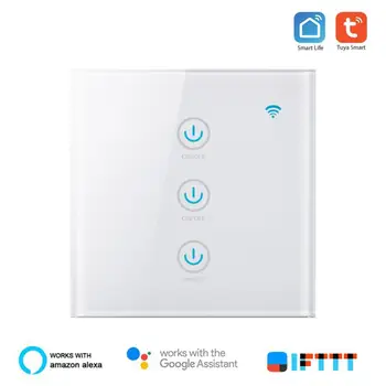 

Tuya Smart Home 3 Way Control WiFi Smart Switch Panel European Standard compatible with Google home Alexa