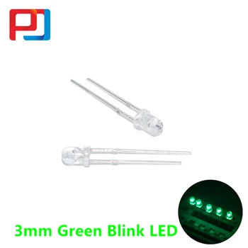 

100pcs 3mm LED Diodes Flash Flashing Green Blinking 2-Pins Clear 3 mm Intermitente Light Emitting Diodos F3 danshan Green