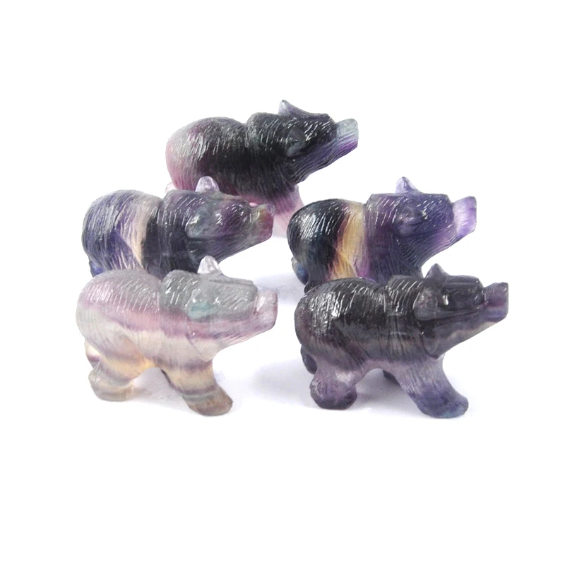 2&quot Natural Rainbow Fluorite Bear Figurine Carved Quartz Statue Reiki Healing Crystals Party Gifts Home Decor Crafts | Дом и сад