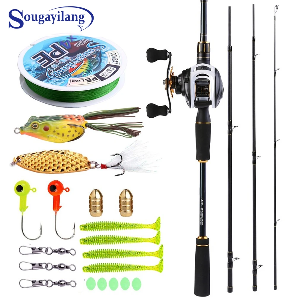 

Sougayilang 2.1M Fishing Rod with Reel Combos Portable 4 Piece Medium Power Carbon Travel Fishing Pole Reel Lure Line Combo