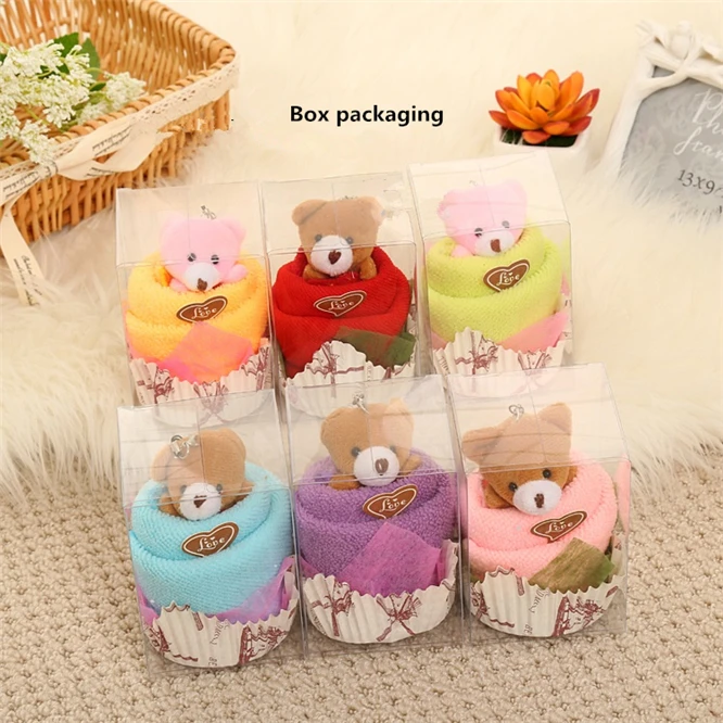 

Fast 100Sets/lot Lovely Towels Bear Cup Pack for gift 30x30cm Hand Towels Face Washing Towel Birthday Party Wedding Gifts