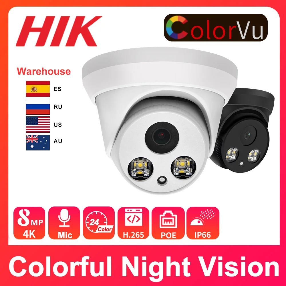 Hikvision Compatible 8MP IP Camera PoE Colorful Night Vision 5MP CCTV Security 2MP ONVIF Plug&Play Hikvision CCTV Microphone
