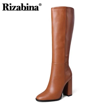 

Rizabina Women High Heel Long Boots Zipper Thick Heel Women Knee High Boots Fashion Sexy Winter Shoes Woman Footwear Size 34-43