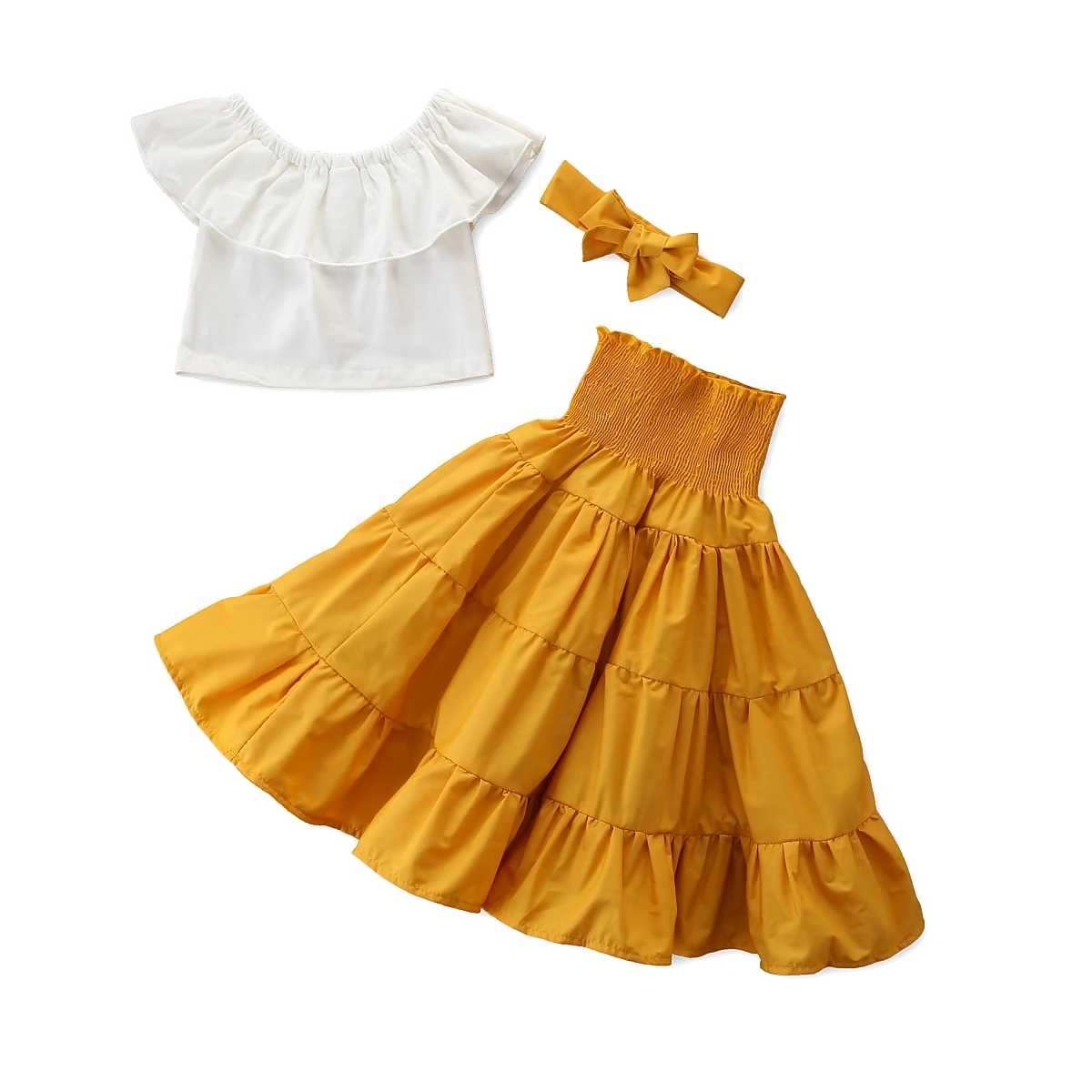 Girls' Off-Shoulder Ruffle Top & Dress Set 2