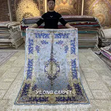 YILONG 4'x6' традиционный цветочный Vantage ковер ручной завязанный светло-голубой персидский Шелковый ковры(ZQG364A