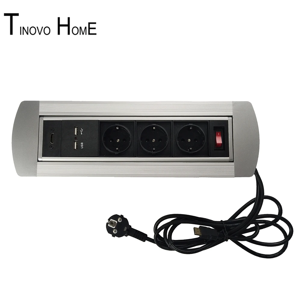 

High-end desktop socket / manual flip Aluminium desktop socket /HDMI USB charging 3-bit European standard hidden socket /YT-02