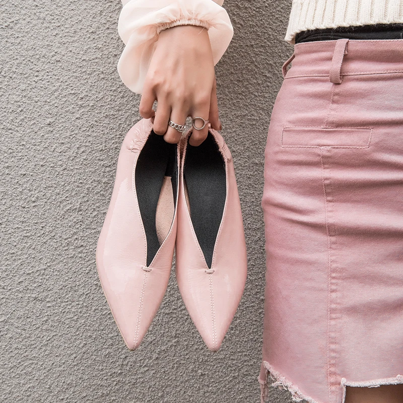 

Haoshen&Girl 2020 Spring Hot Woman's Pumps Short Thin Heel Soft Leather Pointed Toe Ladies New Brand Nude Shoes Big Size 9
